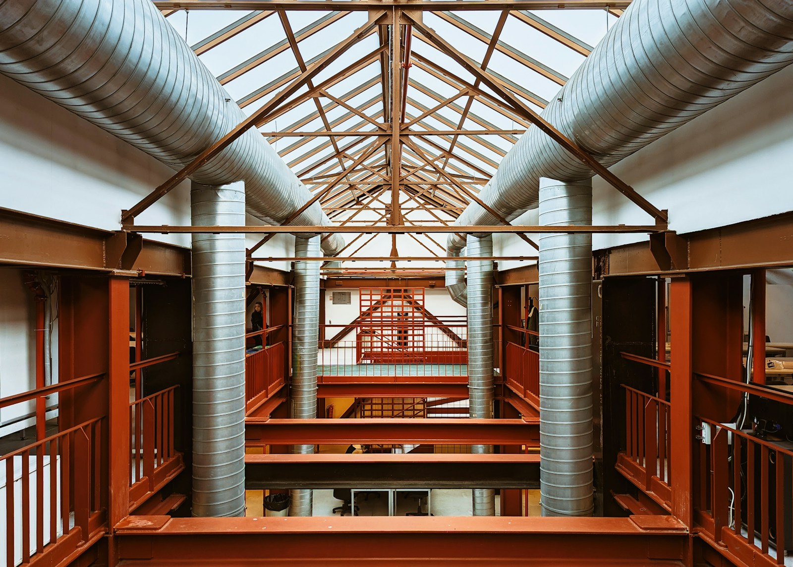 a view of a building from the top of the stairs